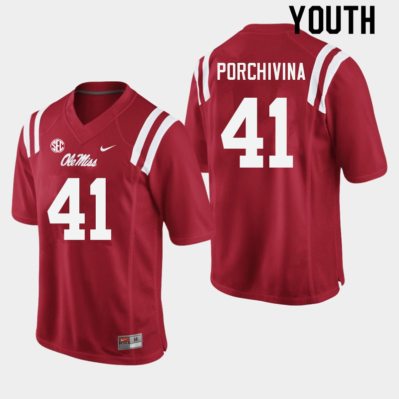 Youth #41 John Porchivina Ole Miss Rebels College Football Jerseys Sale-Red